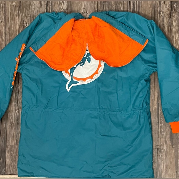 RARE Late 80s Miami Dolphins Vintage NFL Game Day Jacket Zip Hood Teal/Orange - Picture 13 of 16